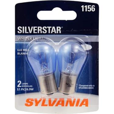 Imagem de SYLVANIA - Mini lâmpada SilverStar 1156 – Luz mais brilhante e branca, ideal para luz de parada de montagem central alta (CHMSL), luz diurna (DRL) e mais (contém 2 lâmpadas)
