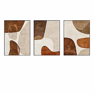 Imagem de PHWWDSUQA 3 peças marrom e bege arte de parede em tela abstrata minimalista imagens de pedra boho minimalista, para corredor escada escritório parede 50 x 70 cm sem moldura