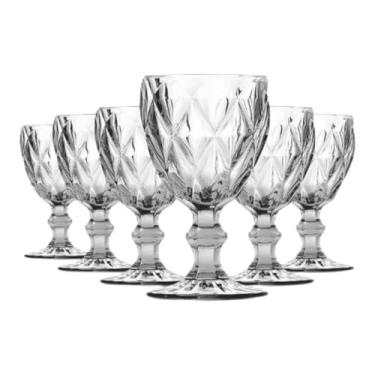 Imagem de Jogo 6 Taças Diamante Vidro 330ml Copo Diamond Moderno Luxo Transparente Butter Cream Diamante Lapidado