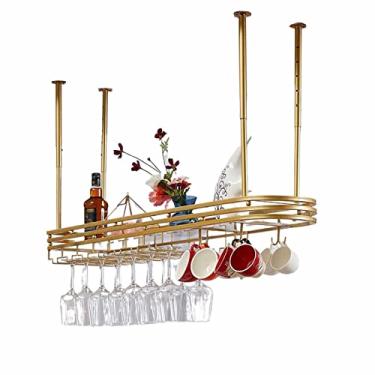 Imagem de Prateleira de teto pendurada para copos de vinho, suporte para copos de vinho de teto, armário de rack de vinho suspenso com altura ajustável, para bar, café, cozinha