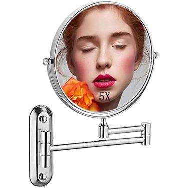 Imagem de Espelho de parede com ampliação de 5x, espelho de maquiagem redondo espelho de banheiro de 20 cm retrátil rotação 360