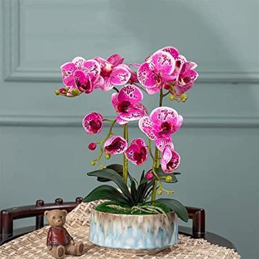 Imagem de Conjunto de flores artificiais, orquídeas artificiais em vaso, bonsai Phalaenopsis, planta falsa com vaso para sala de estar