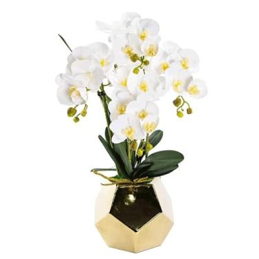 Imagem de LMJYU Orquídea artificial 61 cm Flor artificial com vaso Phalaenopsis flores artificiais em vaso de poliuretano falso floral