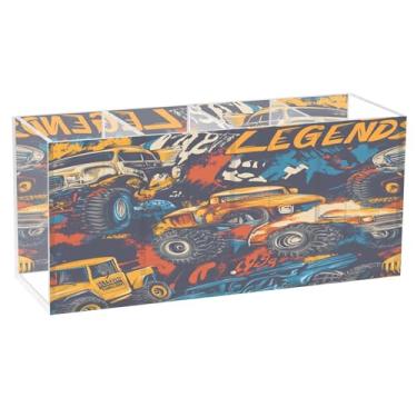 Imagem de CEBUGI Porta-lápis de acrílico transparente com 4 compartimentos, organizador de pincéis de maquiagem Monster Trucks para armazenamento em mesa de escritório em casa