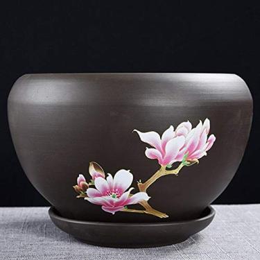 Imagem de uhyOHF Vaso de flores para uso externo/interno, vaso de flores de cerâmica, areia roxa, especial, grande, extragrande, com bandeja, bonsai verde, orquídea, carne, pequeno, vaso de flores interno (A-13