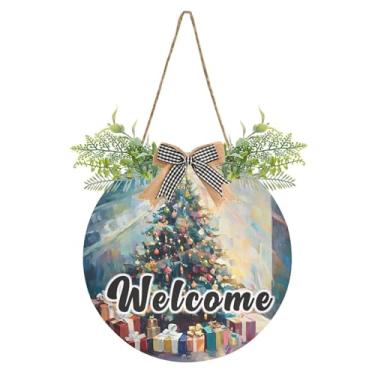 Imagem de YETTASBIN Placa de boas-vindas para árvore de Natal, placa de parede à prova d'água, guirlanda decorativa de alpendre para inauguração de casa, quintal, jardim, decoração de férias, 30 x 30 cm