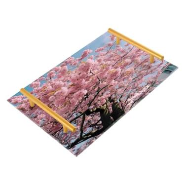 Imagem de Wassud Bandeja de banheiro com alças linda flor de cerejeira organizador de perfume para banheiro cozinha balcão 30 x 20 cm