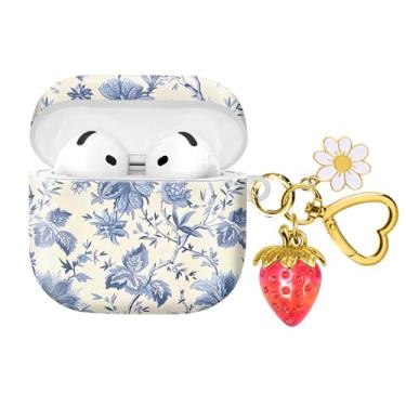 Imagem de Compatível com AirPod 4, 2024, a capa de fone de ouvido sem fio de proteção total à prova de choque vem com um lindo e lindo pingente de chaveiro de morango, adequado para mulheres (flores vermelhas