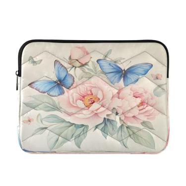 Imagem de STAYTOP Bolsa para laptop azul borboleta e peônia macia e resistente a impactos, bolsa protetora para notebook de 13 a 14 polegadas