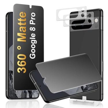 Imagem de JEHOO [Pacote com 2 + 2] Protetor de tela de privacidade fosco de 4 vias 360° para Google Pixel 8 Pro com protetor de lente de câmera, compatível com sensor de impressão digital, filme flexível