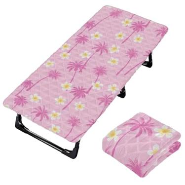 Imagem de Burbuja Lençol de berço de palmeiras de flores tropicais para crianças, lençol de cochilo acolchoado portátil com faixa elástica para meninas e meninos, lavável na máquina, 63,5 x 127 cm
