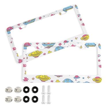 Imagem de CEBUGI Pacote com 2 molduras de placa de carro de alumínio capas de moldura de placa de carro com 2 furos acessórios automotivos para placas dianteiras e traseiras orifício elíptico