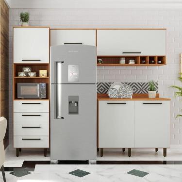 Imagem de Armário De Cozinha Completa 5 Portas 4 Gavetas Grécia Madeirado/off White