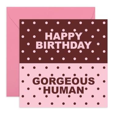 Imagem de Cartão de aniversário feminino ou masculino – "Gorgeous Human" – Bolinhas rosa e marrom – Cartão de felicitações para amigos, melhores amigos, parceiros, irmãs, colegas, noivos, namorada, marido