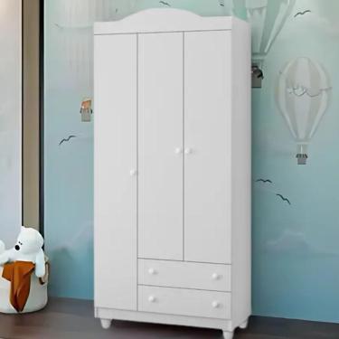 Imagem de Roupeiro Lara 3 Portas 2 Gavetas Mdf Compacto Minimalista Branco