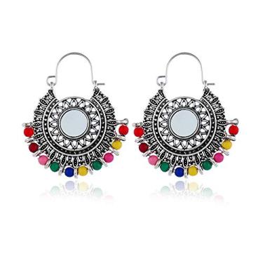 Imagem de Brincos pendentes de brocado étnico antigo mexicano cigano gravado com gancho de lótus para mulheres e meninas, Metal, Sem pedra preciosa