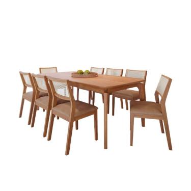 Imagem de Conjunto de Mesa Retangular com Tampo de MDF Ficus e 8 Cadeiras Bella Revestimento Sintético Kaki e Cinamomo 210 cm