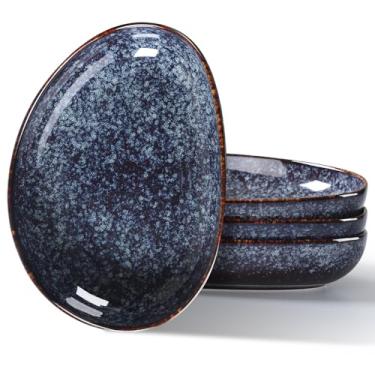 Imagem de KYBSCZ Conjunto de tigelas de macarrão em forma de ovo de 113 a 850 g, prato seguro para micro-ondas com borda alta para cozinha e comer, tigelas/pratos grandes e largos para servir o jantar