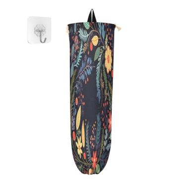 Imagem de Guirlanda de Natal com flores e folhas, suporte de sacola de compras, organizador de sacolas de cozinha, dispensador de sacolas de compras de parede