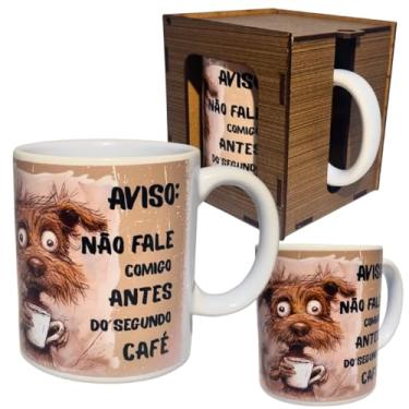 Imagem de Caneca Porcelana Café Chá Caixa MDF Presente Xícara engraçada Desenho Cachorro Maluco
