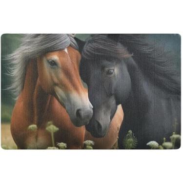 Imagem de TSENQUE Tapete de porta de outono com estampa de animal de cavalo personalizado tapete de boas-vindas engraçado decoração de varanda frontal capacho antiderrapante entrada externa 81 cm x 50 cm