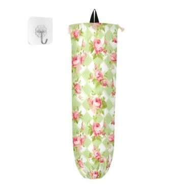 Imagem de Tabuleiro de xadrez verde floral rosa e rosa dispensador de armazenamento de saco de lixo, suporte de sacola de supermercado, cozinha
