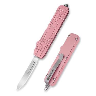 Imagem de TGZUO Faca de bolso de bisturi de liga de alumínio com clipe pequeno EDC cortador retrátil retrátil faca utilitária artesanato de precisão 5 peças #60 5 peças #24 lâminas de aço carbono (rosa)