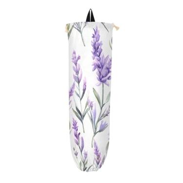 Imagem de Porta-sacos plásticos de lavanda com impressão de arte em aquarela, organizador de sacolas para armazenamento de sacolas plásticas de cozinha, dispensador organizador de armazenamento de saco plástico