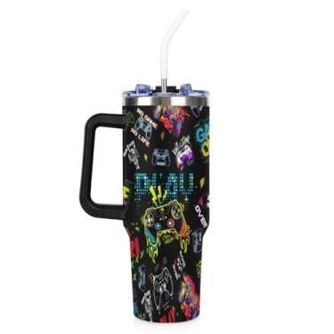 Imagem de YoCosy Garrafa de água Game Boys 1,134 g – Copo térmico para gamer com canudo de viagem de aço inoxidável com tampa copo térmico à prova de vazamento presentes para homens pai menino namorado