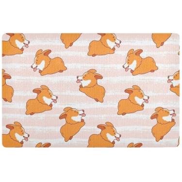 Imagem de TSENQUE Tapete de porta da frente com estampa de cachorro fofo Corgi personalizado, tapete de lama absorvente grande lavável tapetes de entrada internos para casa 81 x 50 cm
