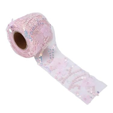 Imagem de Tecido de tule MUNEFE, rolo de tule de lantejoulas, rolo de tule de lantejoulas de poliéster portátil pequeno flash para decorações de casamento e aniversário (6 cm) (Rosa claro)