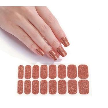 Imagem de Kit Adesivos para Unhas com 4 Modelos. Fácil Aplicação. Cores Marrom Claro Glitter, Róseo Claro Glitter, Lilás e Contorno Prata, Róseo Degradê. Sem gel e Autocolante.