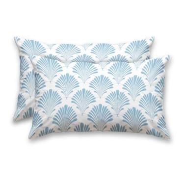 Imagem de HOMETITUTE Capas de almofada decorativas pacote com 2 fronhas de cetim 30,5 x 50,8 cm arte para leque lombar azul para sofá sofá sala de estar fazenda decorações de férias