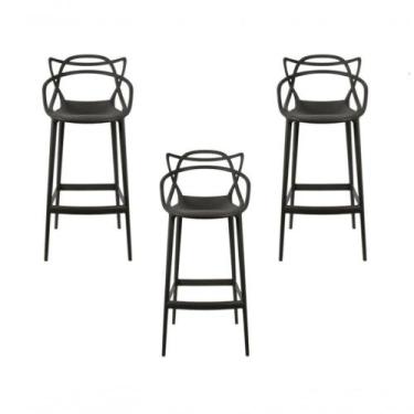 Imagem de Kit C- 3 Banquetas Allegra Masters 100% Polipropileno Preta - UNIVERSA
