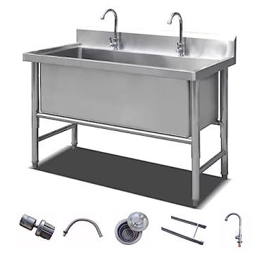 Imagem de Conjunto de pia de cozinha de restaurante comercial, pia única de aço inoxidável com kit de drenagem para garagem, restaurante, cozinha, lavanderia, ao ar livre (100 x 60 x 80 cm)