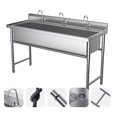 Imagem de Pia de tigela única grande, estação de pia de restaurante, 1 compartimento para pia de cozinha comercial com kit de drenagem para restaurante, lavanderia, garagem (120 x 50 x 80 cm)