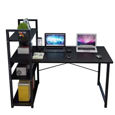 Imagem de Mesa de computador com prateleiras de armazenamento de 3 níveis, estação de trabalho de escrita, estilo industrial de metal e madeira, mesa de estudo para escritório em casa. (Preto 120 x 60 cm)
