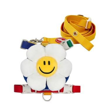 Imagem de PETHROOM Conjunto de arnês Wiggle Smile with Love – Peitoral fofo para cães com coleira e mochila combinando, equipamento confortável para caminhada e viagem para cães pequenos a médios, grande