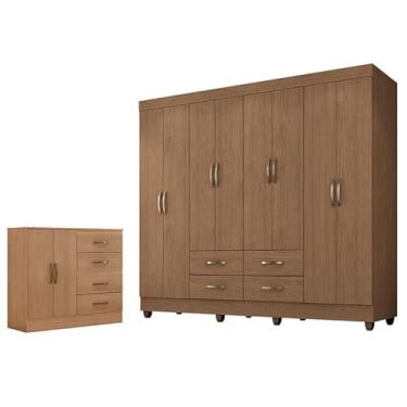 Imagem de Guarda Roupa Casal Porto com Cômoda Lite 4 Gavetas 2 Portas Carvalho OAK - Móveis Leão