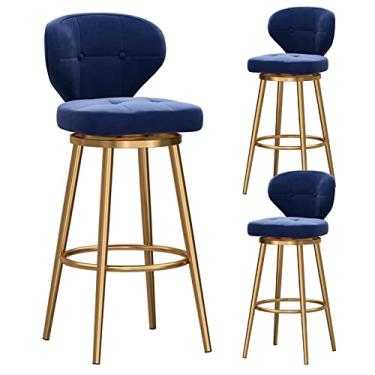 Imagem de Banquetas de bar com altura de bar, conjunto de 3 bancos de bar modernos, cadeiras de bar de veludo com encosto de cozinha, bancos de ilha para casa, bar, sala de jantar