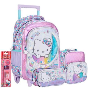 Imagem de Kit Mochila de Carrinho Hello Kitty Glitter Escolar Meninas - Xeryus