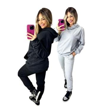 Imagem de Kit com 2 conjuntos Moletom calça e capuz feminino Inverno Slim quenti