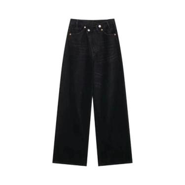 Imagem de Calças Jeans De Cintura Alta Com Pernas Retas Para Mulheres, Comprimen