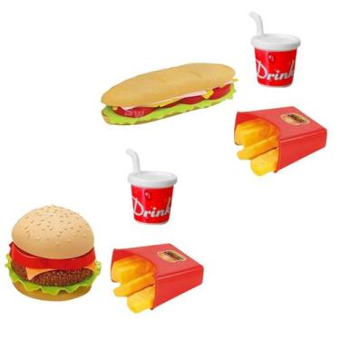 Imagem de 2 kit lanchonete infantil comidinha hamburguer batata frita refri para
