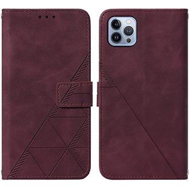 Imagem de KKFAUS Capa carteira para iPhone 13 Pro Max/13 Pro/13/13 Mini, capa flip de couro PU estilo notebook retrô com fecho magnético e alça de pulso (cor: vermelho, tamanho: 13 Pro 6,1 polegadas)