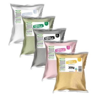 Imagem de Kit 5 Argilas (Branca, Verde, Preta, Rosa e Amarela) 200g - Navida Nat