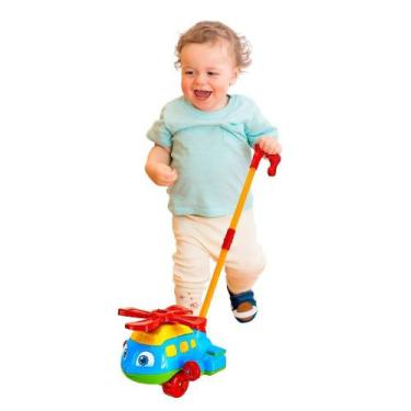 Imagem de 2 Brinquedo De Empurrar Helicóptero  Avião Didático Infantil Push Plan