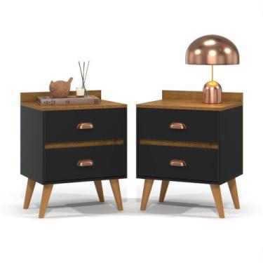 Imagem de Conjunto Mesa de Cabeceira Madero New com Puxador de Concha - Preto / 