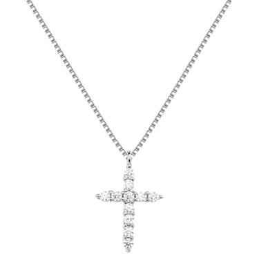 Imagem de Inerney Colar feminino com cruz delicada, banhado a ouro 14 K, pequeno, diamante lateral, pingente de cruz, simples, moderno, batismo, religiosa, fé cristã, joias presentes para Páscoa e Natal, Latão