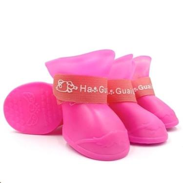 Imagem de Sapato de Cachorro BOTA DE SILICONE ROSA para Cães Pequenos Antiderrapante Impermeável Ajustável (MÉDIO - M)